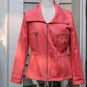 Dana Buchman Coral Ribbed Wide Collar Cinched Waist Cotton Blend Jacket Sz SMALL